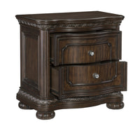 Joni 31 Inch Nightstand, Bow Front 2 Drawers, USB Port, Dark Cherry Brown - BM314554