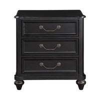 Vix 27 Inch Nightstand, 3 Drawers, Molded Design Pewter Drop Handles, Black - BM314558