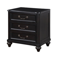 Vix 27 Inch Nightstand, 3 Drawers, Molded Design Pewter Drop Handles, Black - BM314558