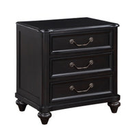 Vix 27 Inch Nightstand, 3 Drawers, Molded Design Pewter Drop Handles, Black - BM314558