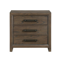 Wyn 27 Inch Nightstand, 3 Drawers, Nickel Handles, Brushed Walnut Brown - BM314561