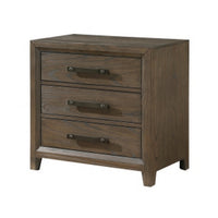 Wyn 27 Inch Nightstand, 3 Drawers, Nickel Handles, Brushed Walnut Brown - BM314561