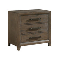 Wyn 27 Inch Nightstand, 3 Drawers, Nickel Handles, Brushed Walnut Brown - BM314561