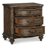 Deborah 30 Inch Nightstand, 3 Drawers, Bronze Drop Handles, Brown Wood - BM314569