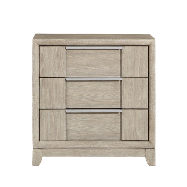 Owen 29 Inch Nightstand, 3 Drawers, USB Charging Port, Light Beige Wood - BM314580