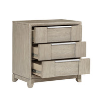 Owen 29 Inch Nightstand, 3 Drawers, USB Charging Port, Light Beige Wood - BM314580