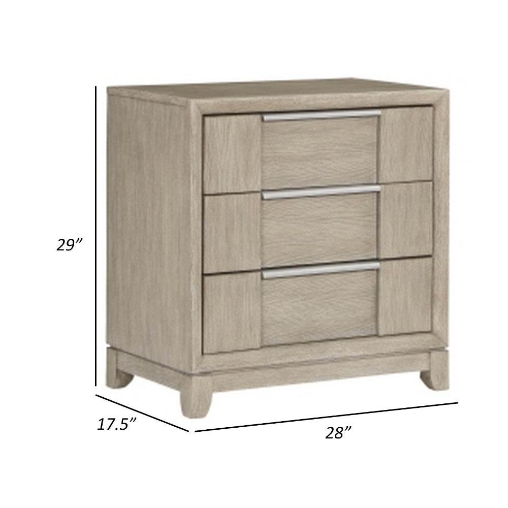 Owen 29 Inch Nightstand, 3 Drawers, USB Charging Port, Light Beige Wood - BM314580