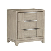 Owen 29 Inch Nightstand, 3 Drawers, USB Charging Port, Light Beige Wood - BM314580