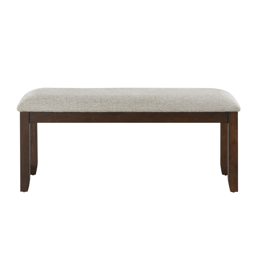 Humpty 43 Inch Bench, Gray Polyester Upholstery, Cherry Brown Solid Wood - BM314591