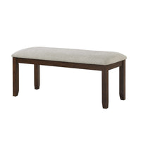 Humpty 43 Inch Bench, Gray Polyester Upholstery, Cherry Brown Solid Wood - BM314591