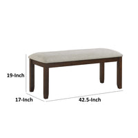 Humpty 43 Inch Bench, Gray Polyester Upholstery, Cherry Brown Solid Wood - BM314591