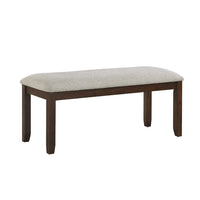 Humpty 43 Inch Bench, Gray Polyester Upholstery, Cherry Brown Solid Wood - BM314591