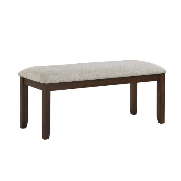 Humpty 43 Inch Bench, Gray Polyester Upholstery, Cherry Brown Solid Wood - BM314591