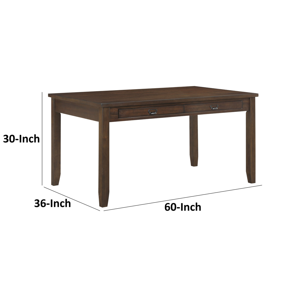 Humpty 60 Inch Dining Table, Rectangular Top, 2 Drawers, Cherry Brown Wood - BM314592