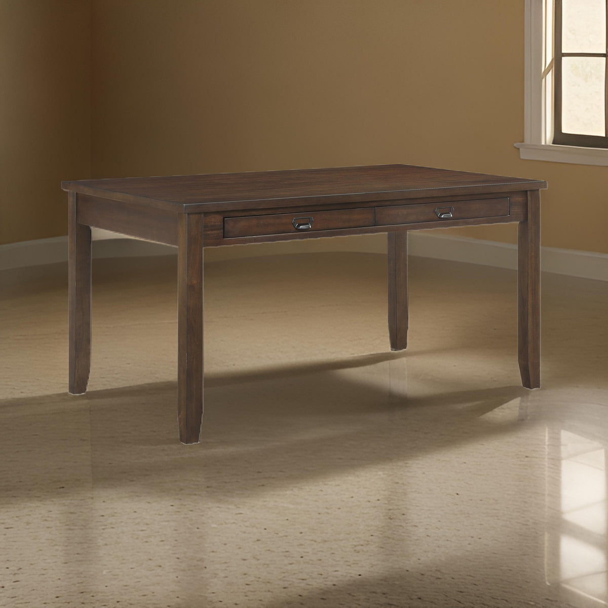 Humpty 60 Inch Dining Table, Rectangular Top, 2 Drawers, Cherry Brown Wood - BM314592