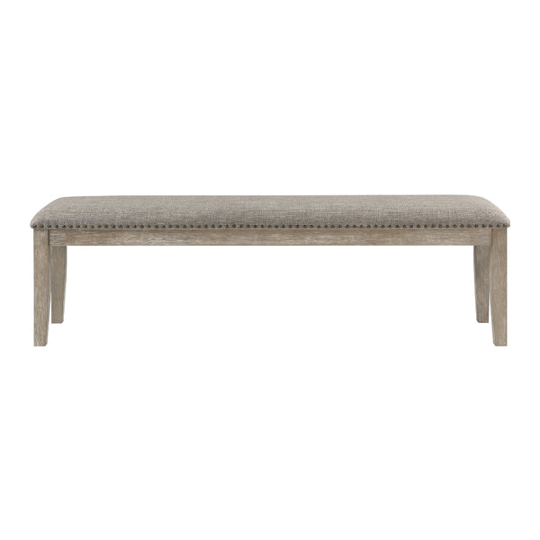 Ruth 64 Inch Bench, Nailhead Trim, Polyester Upholstery, Gray Solid Wood - BM314596
