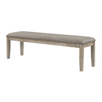 Ruth 64 Inch Bench, Nailhead Trim, Polyester Upholstery, Gray Solid Wood - BM314596