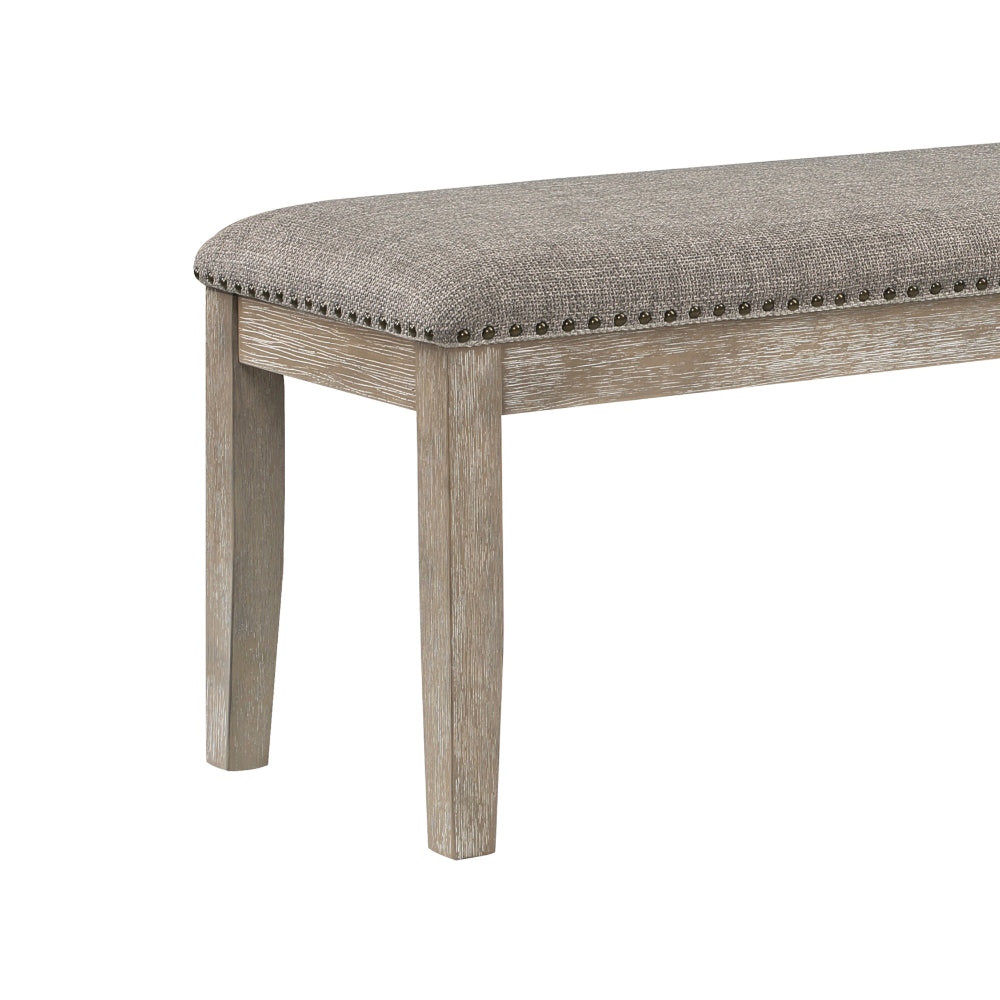 Ruth 64 Inch Bench, Nailhead Trim, Polyester Upholstery, Gray Solid Wood - BM314596