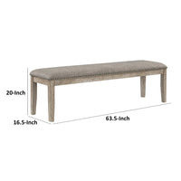 Ruth 64 Inch Bench, Nailhead Trim, Polyester Upholstery, Gray Solid Wood - BM314596