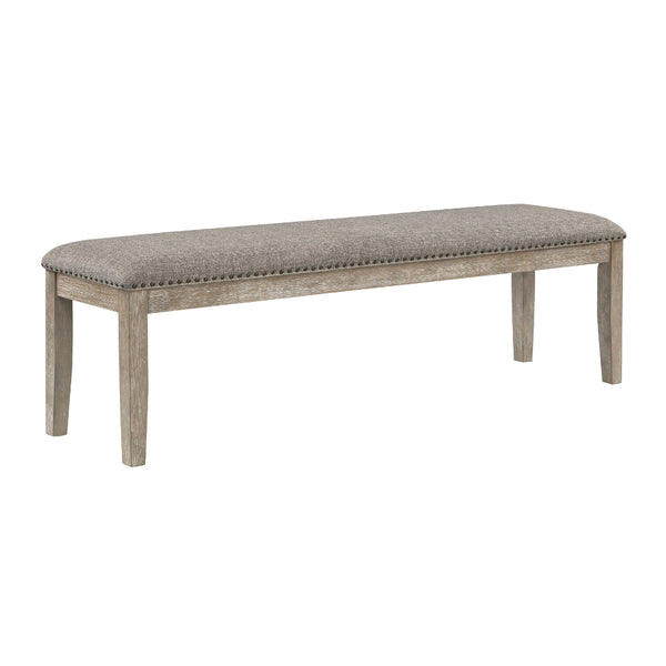 Ruth 64 Inch Bench, Nailhead Trim, Polyester Upholstery, Gray Solid Wood - BM314596