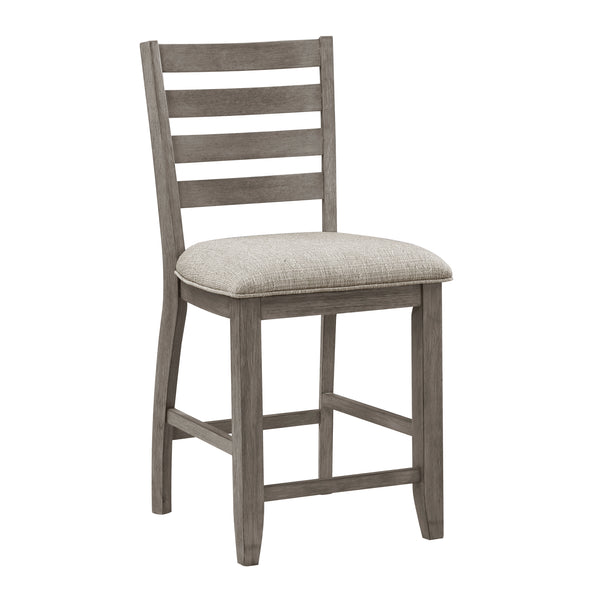 Trea 26 Inch Counter Height Chair, Ladder Back, Polyester, Gray Wood, Set of 2 - BM314600