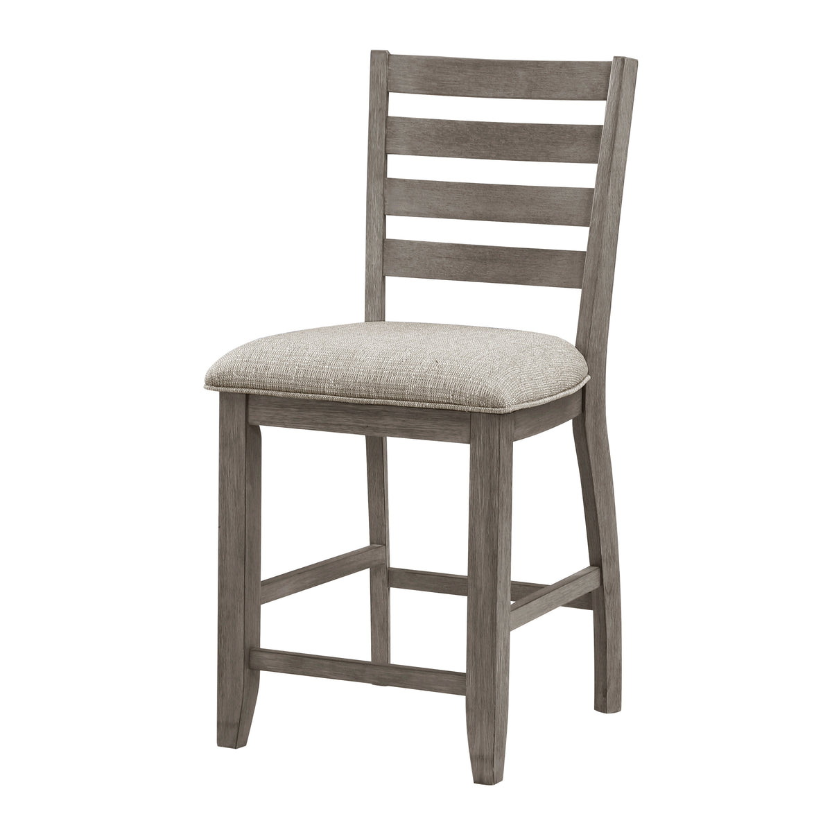 Trea 26 Inch Counter Height Chair, Ladder Back, Polyester, Gray Wood, Set of 2 - BM314600