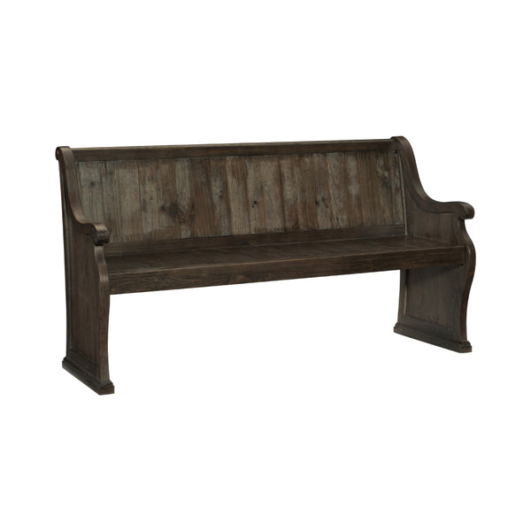 Vill 67 Inch Bench, Curved Arms and Backrest, Brown Solid Wood Frame - BM314604