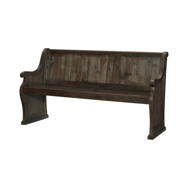 Vill 67 Inch Bench, Curved Arms and Backrest, Brown Solid Wood Frame - BM314604