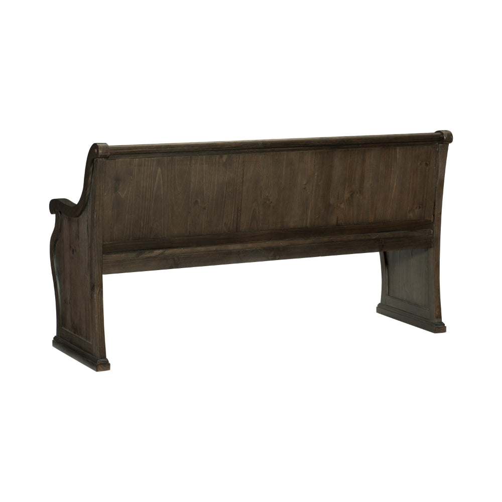 Vill 67 Inch Bench, Curved Arms and Backrest, Brown Solid Wood Frame - BM314604