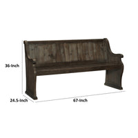 Vill 67 Inch Bench, Curved Arms and Backrest, Brown Solid Wood Frame - BM314604