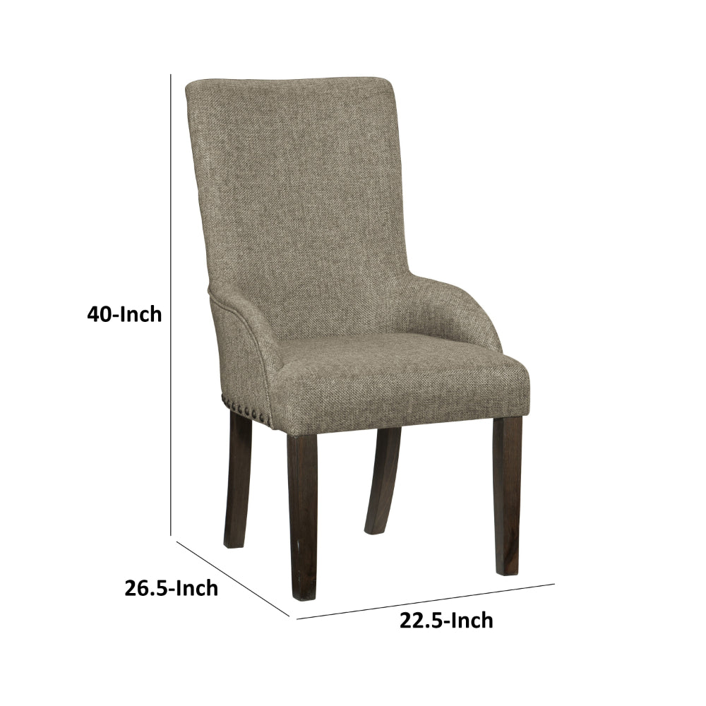 Vill 27 Inch Dining Armchair, Brown Polyester, High Back, Set of 2 - BM314607