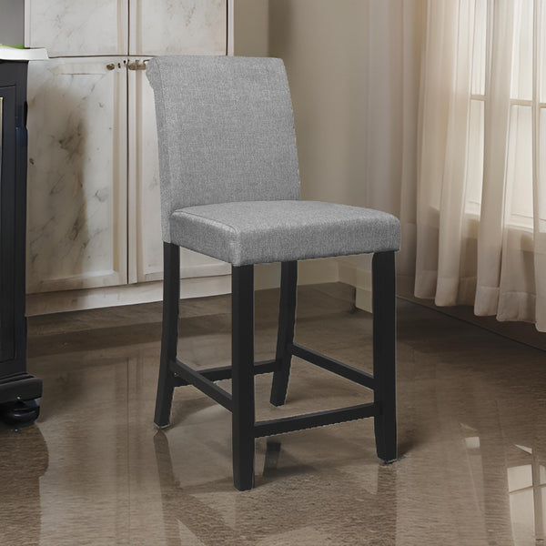 Rina 24 Inch Counter Height Chair, Gray Fabric, Black Wood, Set of 2 - BM314608