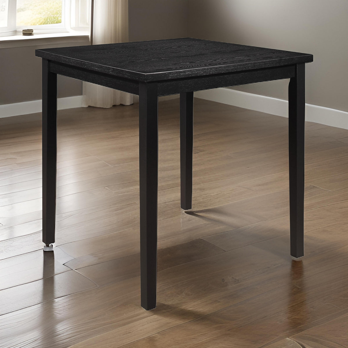 Rina 36 Inch Counter Height Table, 4 Seater Square Top, Black Solid Wood - BM314609