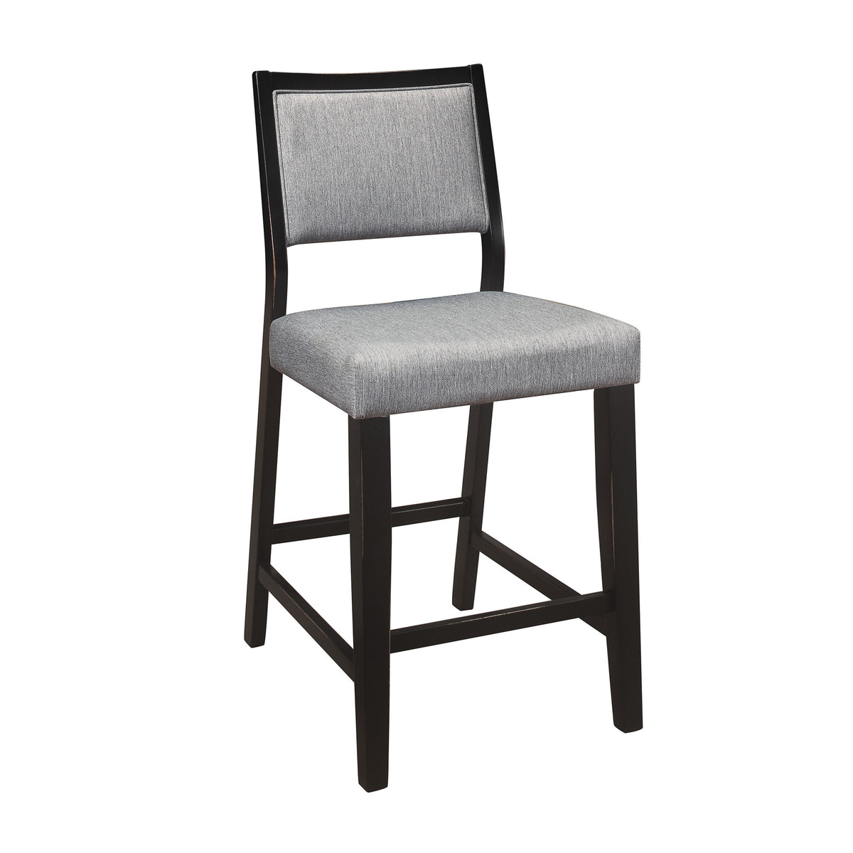 Tim 23 Inch Counter Height Chair, Gray Polyester Upholstery, Black, Set of 2 - BM314614