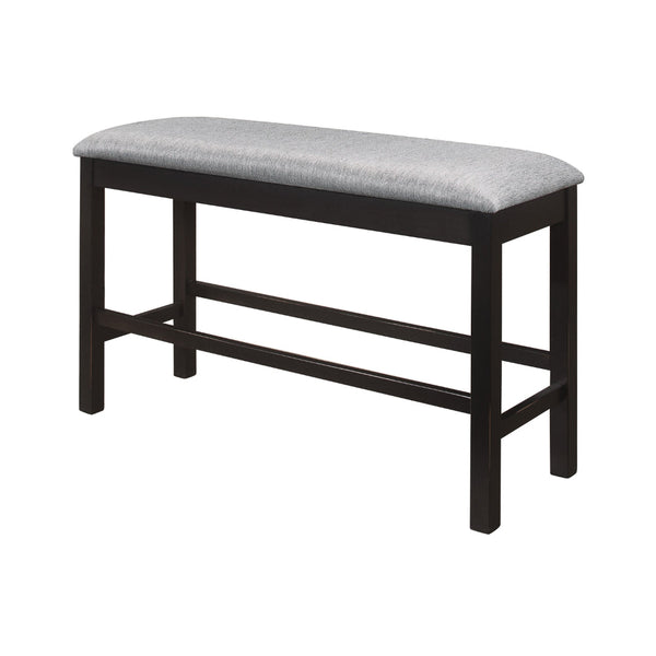 Tim 42 Inch Counter Height Bench, Gray Polyester Upholstery, Black Wood - BM314615