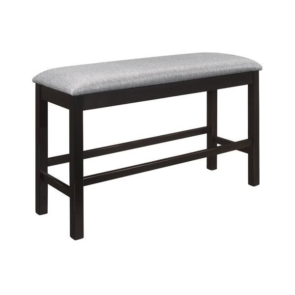 Tim 42 Inch Counter Height Bench, Gray Polyester Upholstery, Black Wood - BM314615