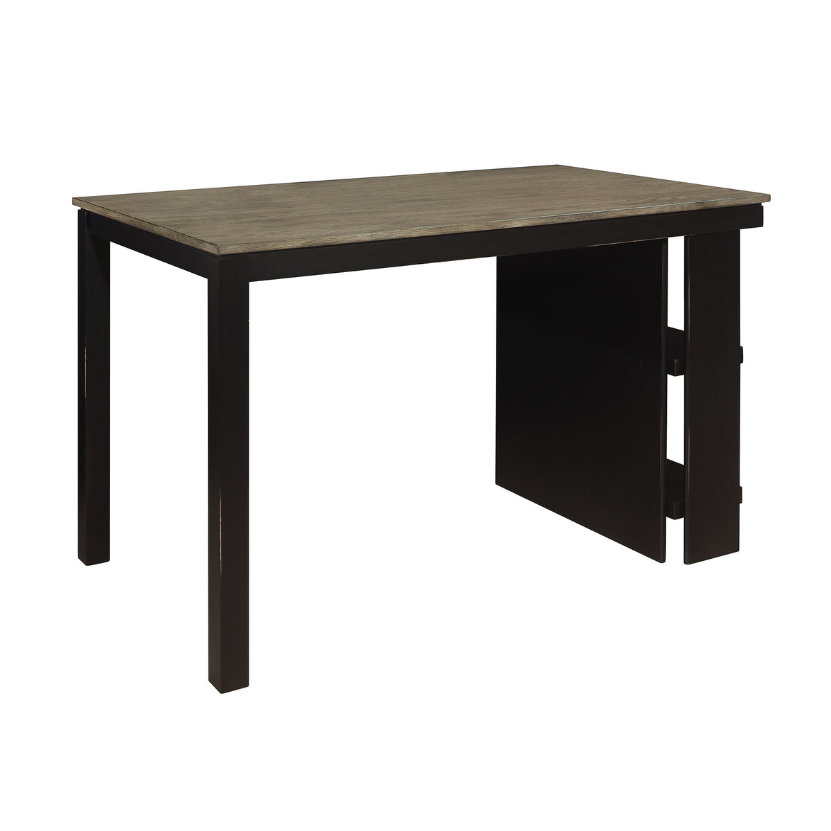 Tim 60 Inch Counter Height Table, 2 Built in Shelves, Gray, Black Wood - BM314616