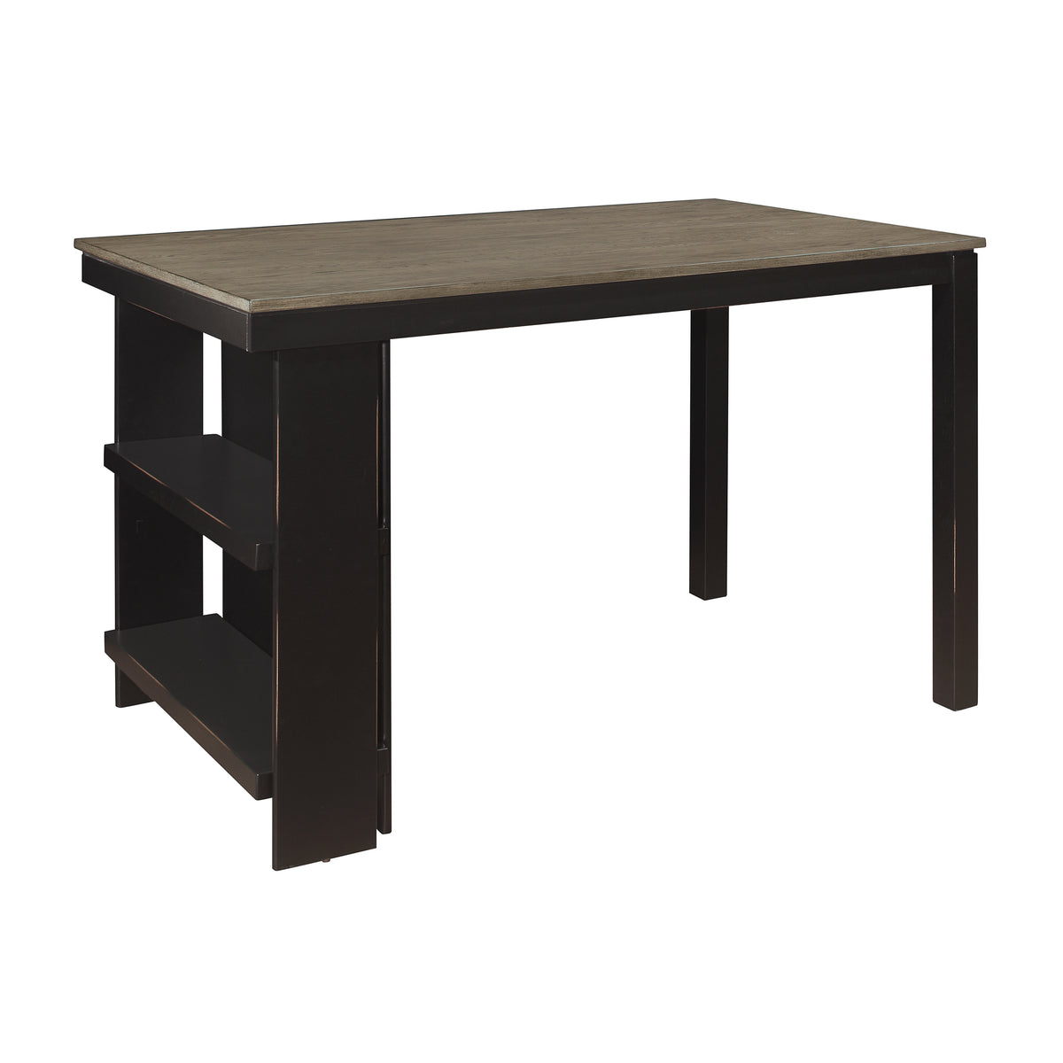 Tim 60 Inch Counter Height Table, 2 Built in Shelves, Gray, Black Wood - BM314616