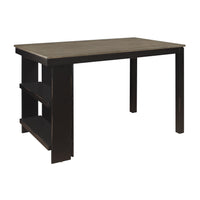 Tim 60 Inch Counter Height Table, 2 Built in Shelves, Gray, Black Wood - BM314616