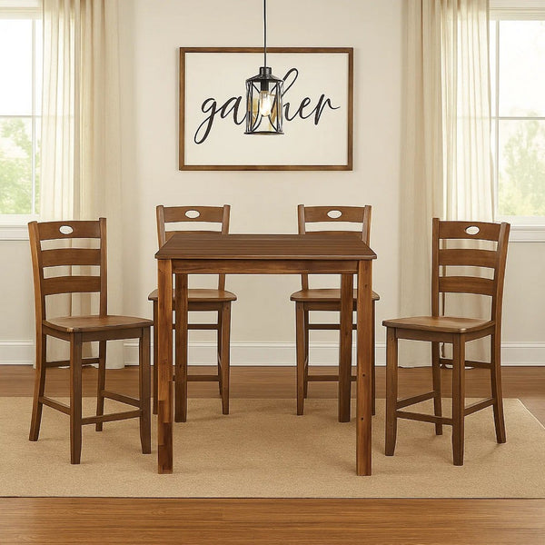 Tori 5 Piece Counter Height Dining Set, Square Table and 4 Chairs, Brown - BM314619
