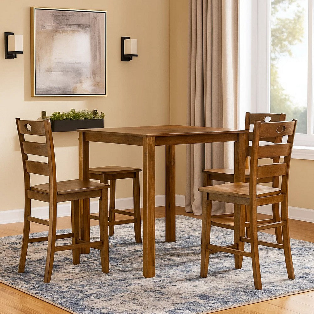 Tori 5 Piece Counter Height Dining Set, Square Table and 4 Chairs, Brown - BM314619