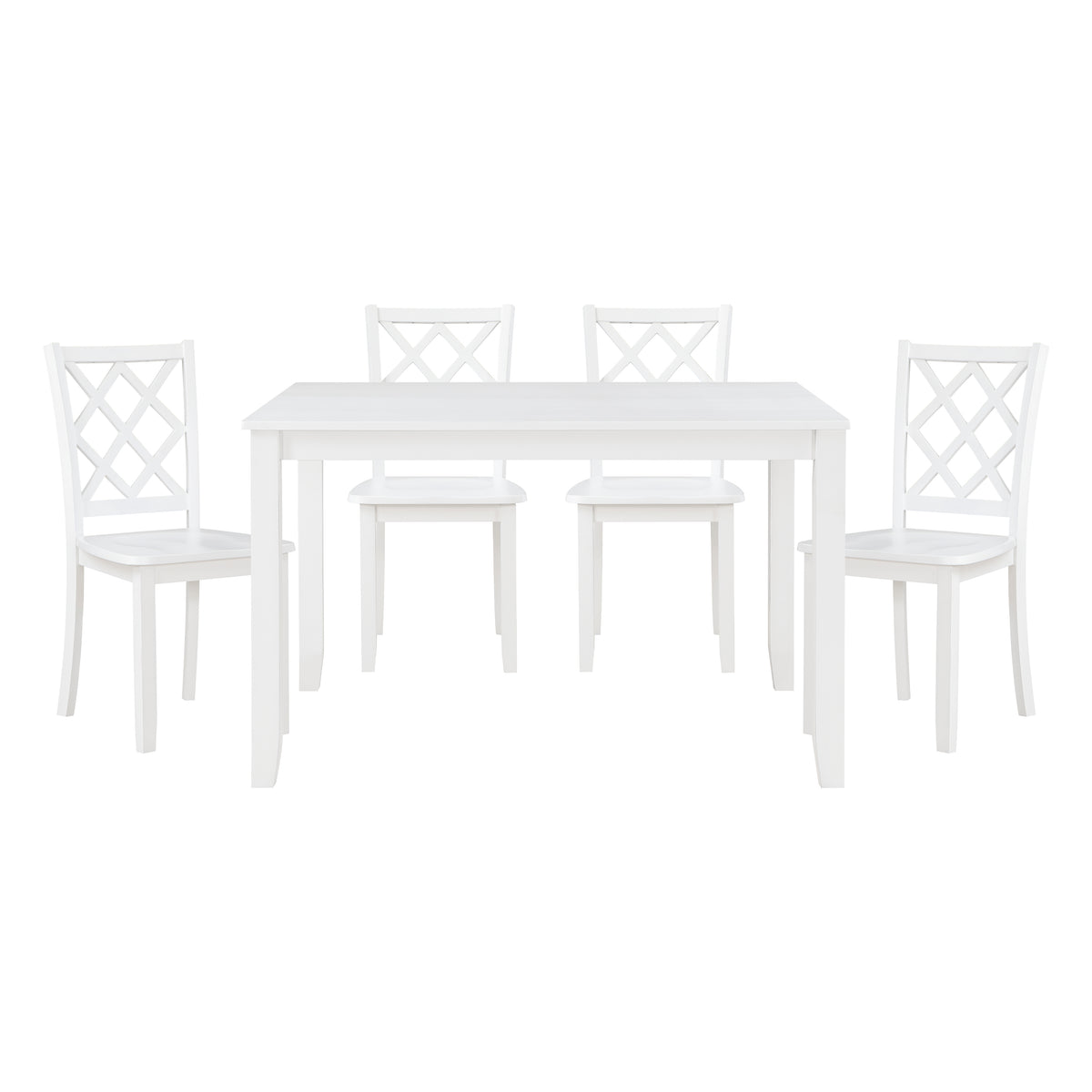 Oria 5 Piece Dining Set with Table, 4 Lattice Back Chairs, White Solid Wood - BM314620