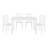 Oria 5 Piece Dining Set with Table, 4 Lattice Back Chairs, White Solid Wood - BM314620