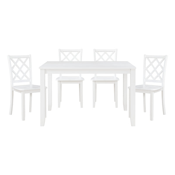 Oria 5 Piece Dining Set with Table, 4 Lattice Back Chairs, White Solid Wood - BM314620