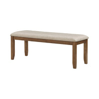 Nil 49 Inch Bench, Beige Polyester Upholstered Seat, Cherry Brown Wood - BM314621