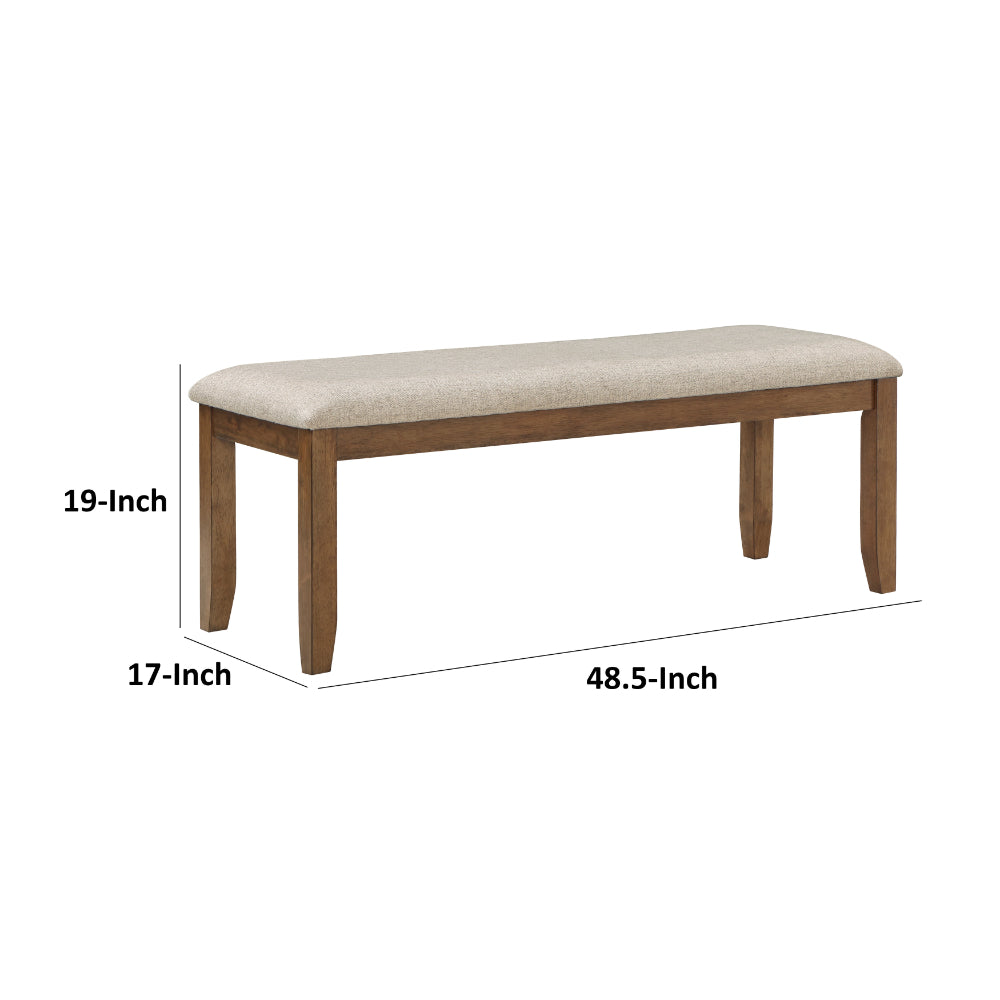 Nil 49 Inch Bench, Beige Polyester Upholstered Seat, Cherry Brown Wood - BM314621