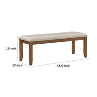 Nil 49 Inch Bench, Beige Polyester Upholstered Seat, Cherry Brown Wood - BM314621