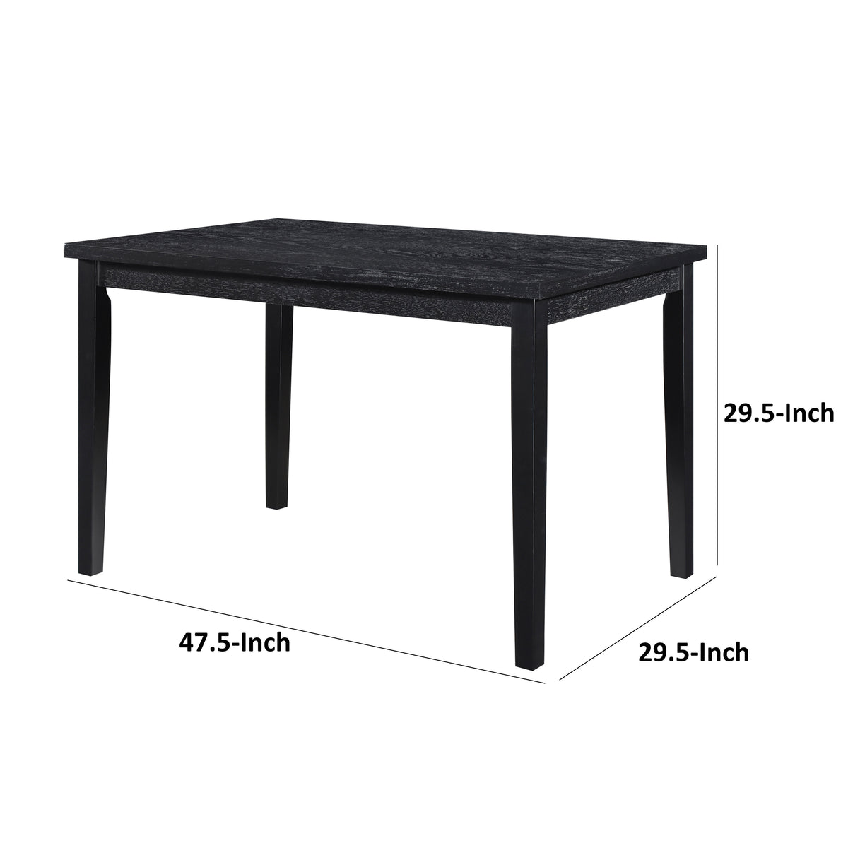 Andy 48 Inch Dining Table, 4 Seater, Rectangular Top, Black Solid Wood - BM314623