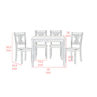 Ivy 5 Piece Dining Set, Square Top Table, 4 X Back Chairs, Brown Solid Wood - BM314627