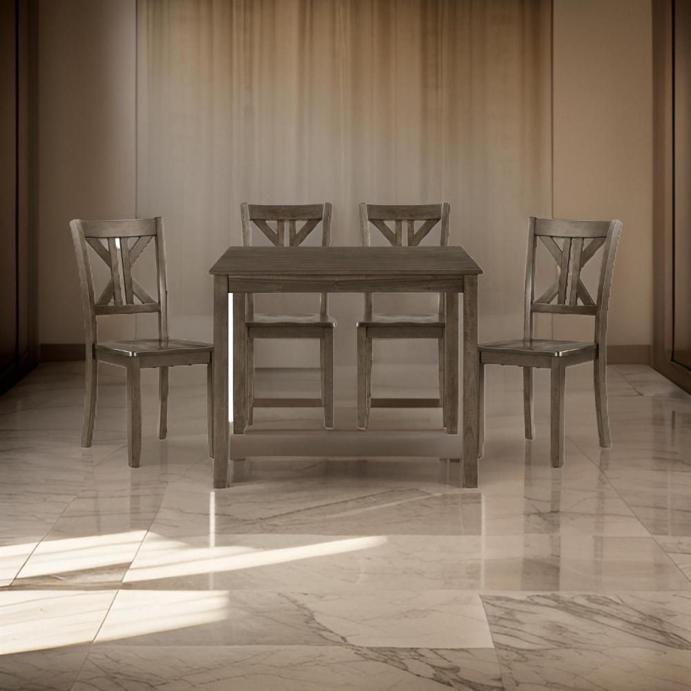 Ivy 5 Piece Dining Set, Square Top Table, 4 X Back Chairs, Brown Solid Wood - BM314627